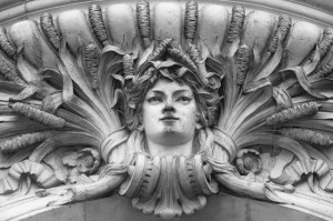 Paris architecture sculpture detail of womans face  